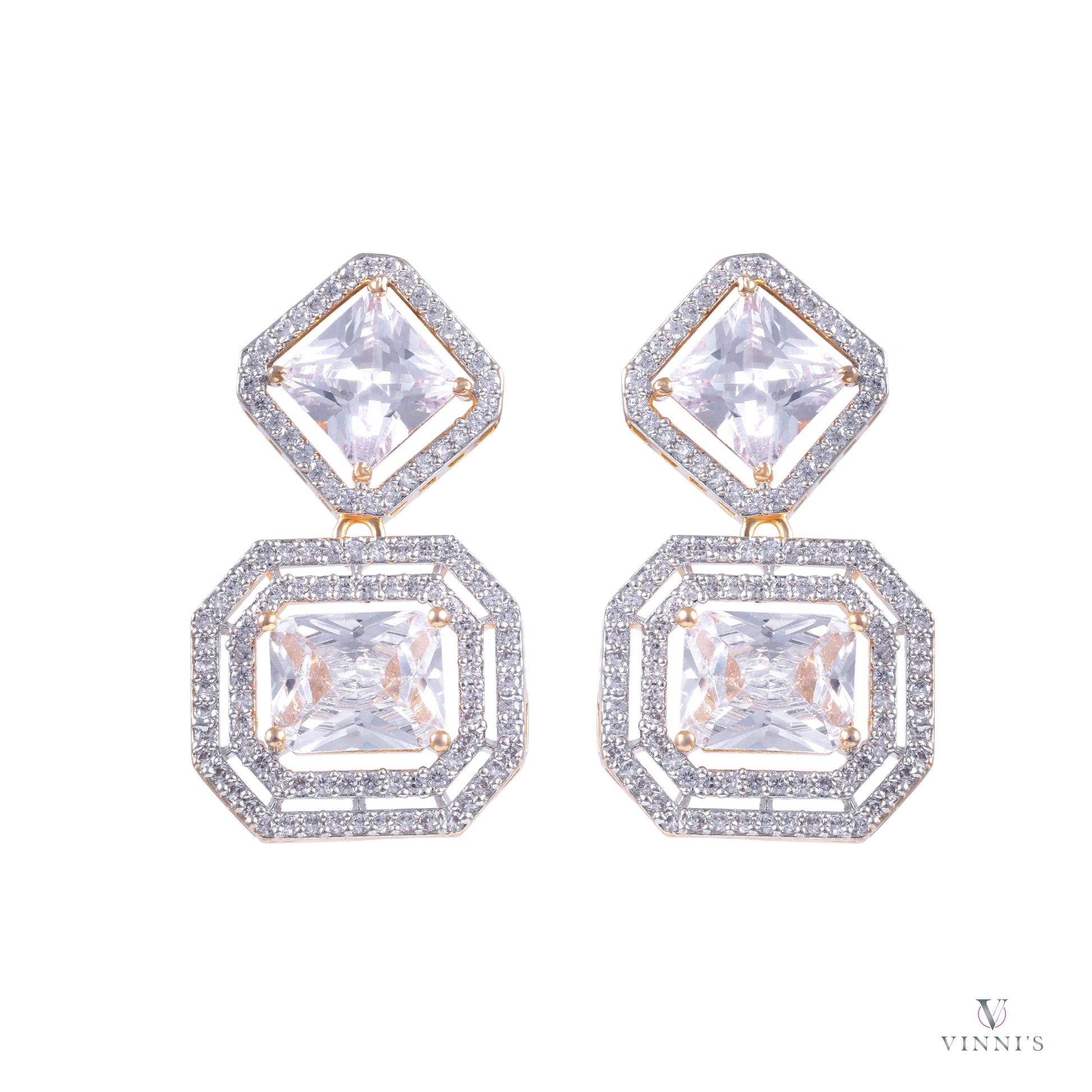 Antique Moissanite Bridal Ad Jewelry | Crystal Lattice Gold Earrings