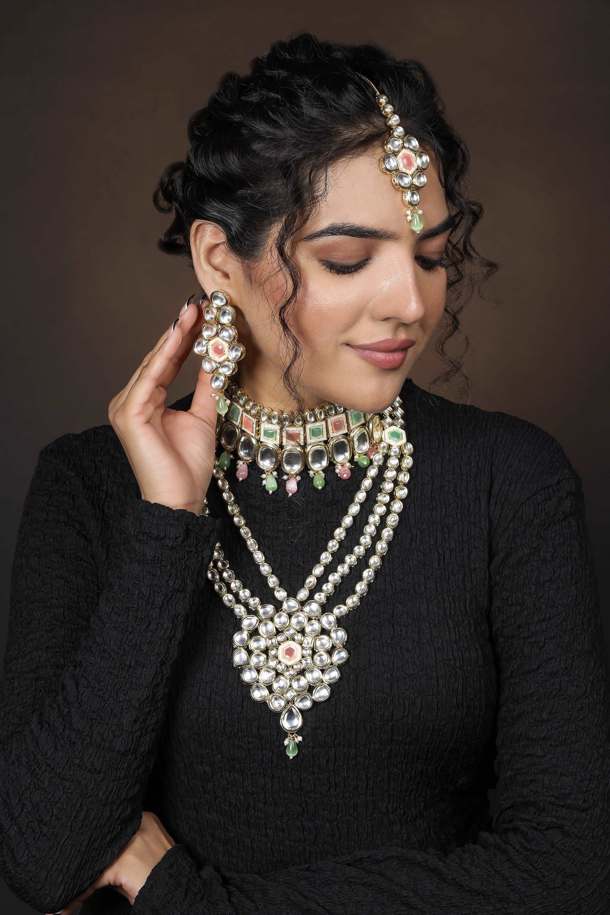 Buy Kundan Polki Necklace with Earrings | Nizami Sitara Set