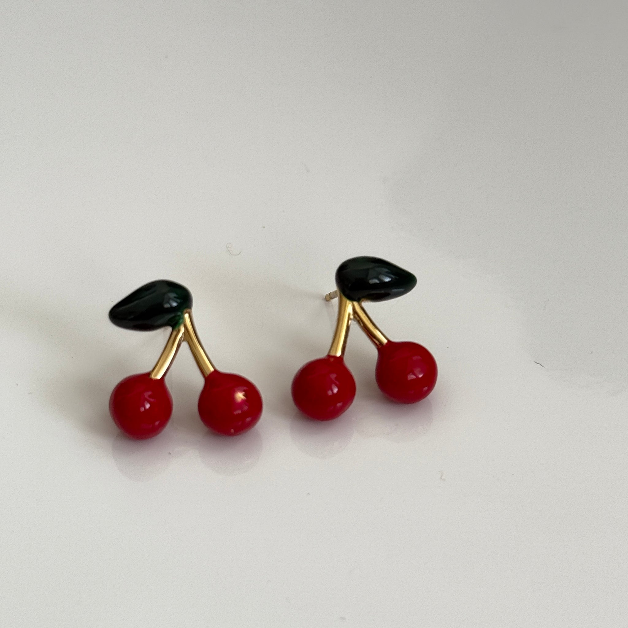 Cherry Pop Enamel Stud Earrings – Quirky Red & Gold Statement Jewelry