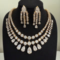 Aahana Double Layer Crystal Necklace Set – Silver Finish Bridal Jewelry - Vinni’s Jewelry
