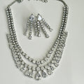 Aahana Double Layer Crystal Necklace Set – Silver Finish Bridal Jewelry - Vinni’s Jewelry