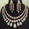 Aahana Double Layer Crystal Necklace Set – Silver Finish Bridal Jewelry - Vinni’s Jewelry