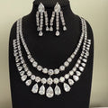 Aahana Double Layer Crystal Necklace Set – Silver Finish Bridal Jewelry - Vinni’s Jewelry