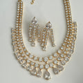 Aahana Double Layer Crystal Necklace Set – Silver Finish Bridal Jewelry - Vinni’s Jewelry