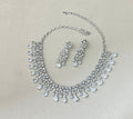 Aaral Crystal Waterfall Necklace Set – Silver Finish Bridal Jewelry - Vinni’s Jewelry