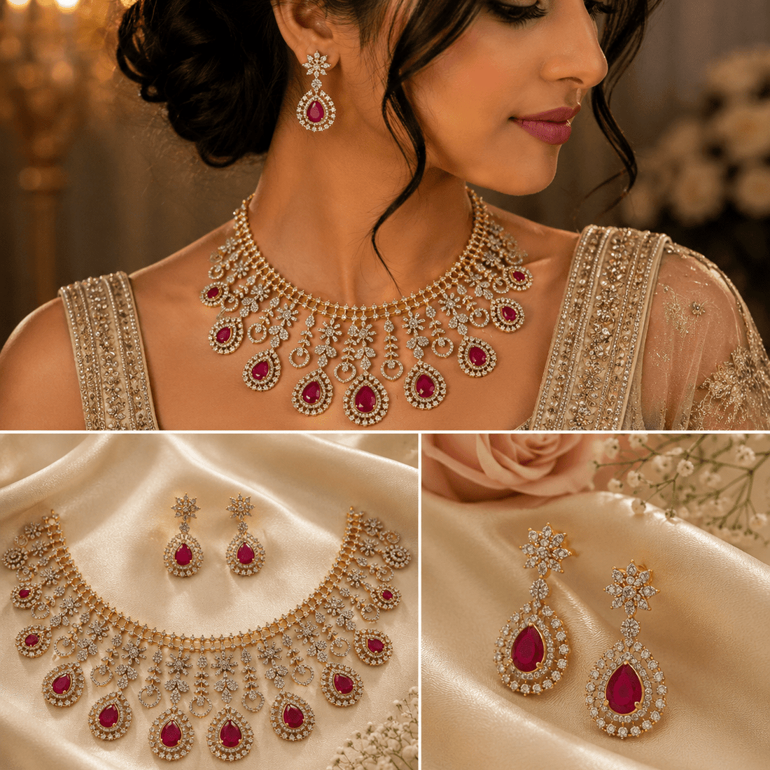 Aarisha Ruby Royale Statement Necklace Set - Vinni’s Jewelry