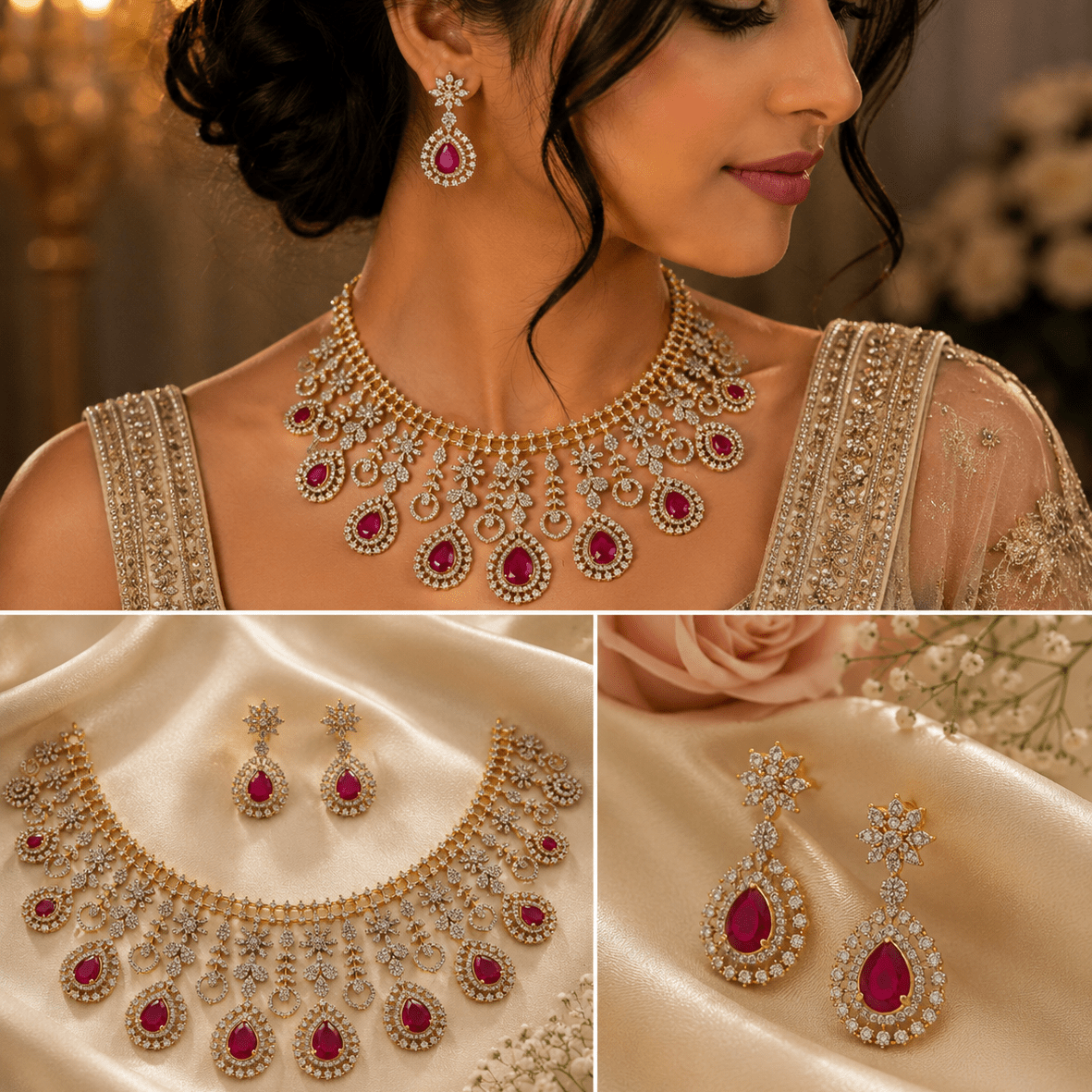 Aarisha Ruby Royale Statement Necklace Set - Vinni’s Jewelry
