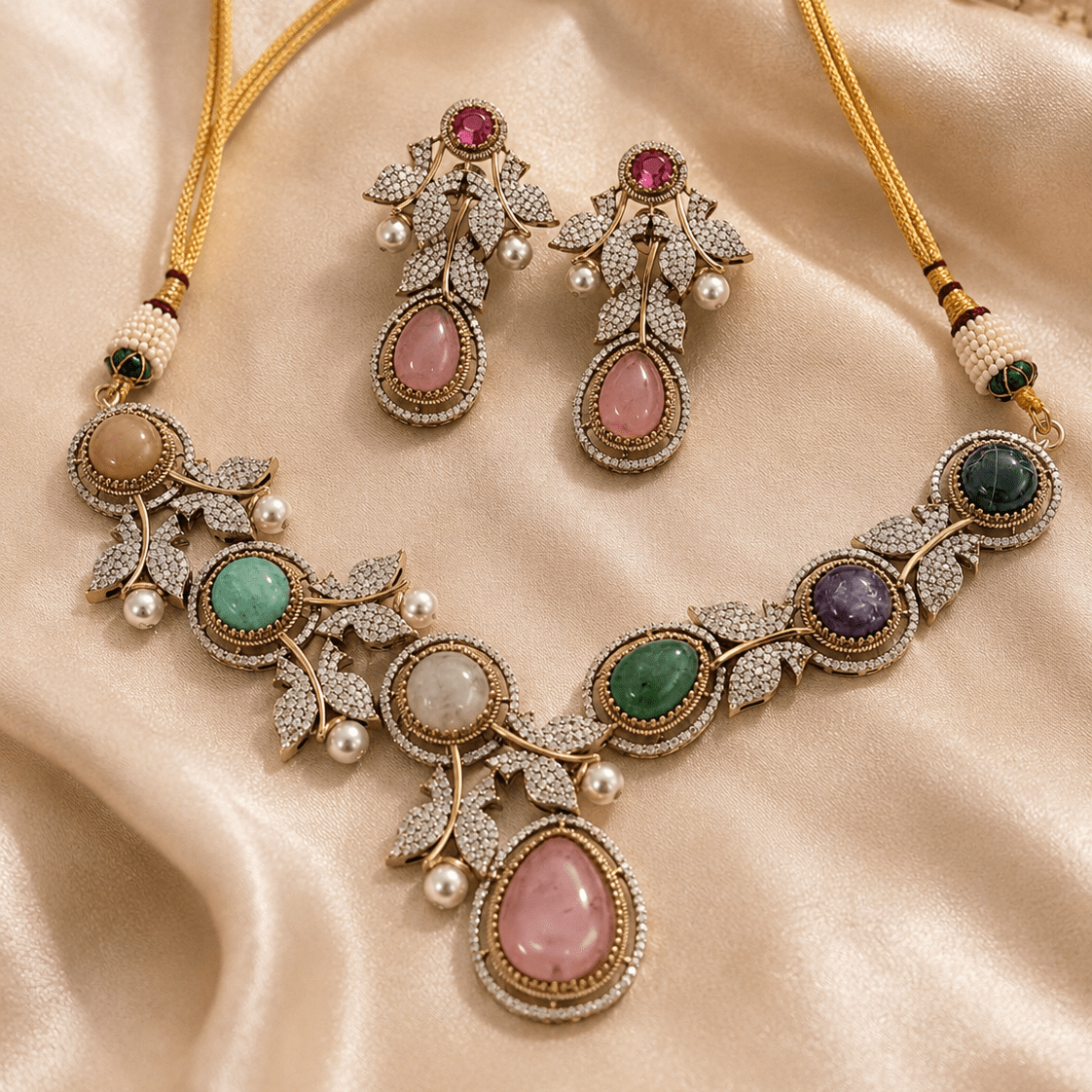 Aarohi Pastel Victorian Necklace Set - Vinni’s Jewelry