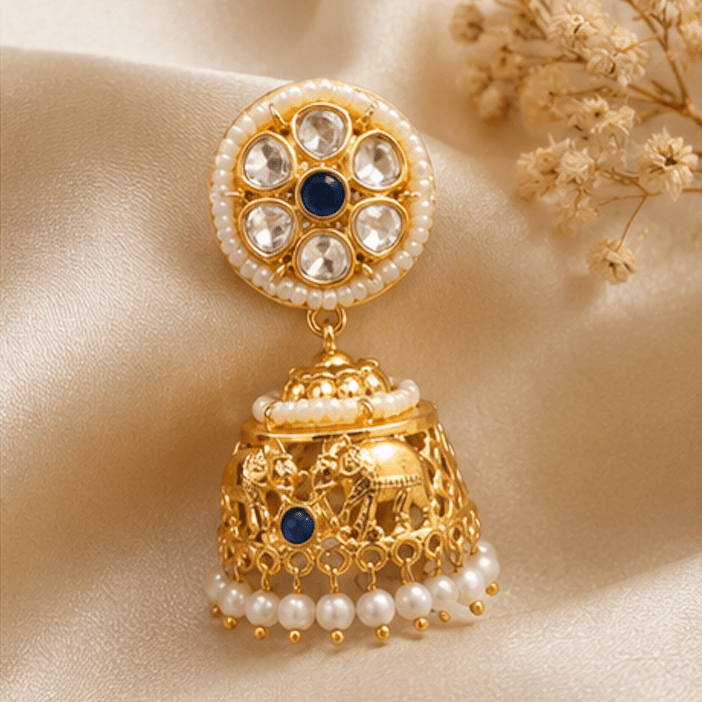 Aarohi Pearl Kundan Jhumka Earrings - Vinni’s Jewelry