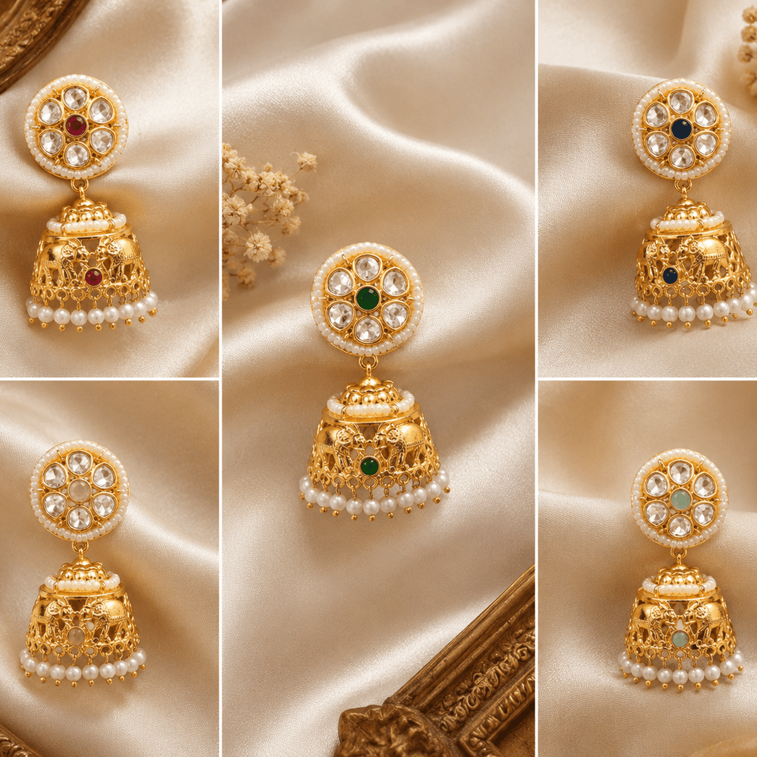 Aarohi Pearl Kundan Jhumka Earrings - Vinni’s Jewelry