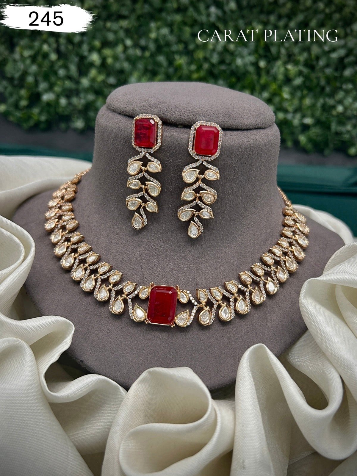 Aarzoo Ruby Royale Necklace Set with Earrings - Vinni’s Jewelry