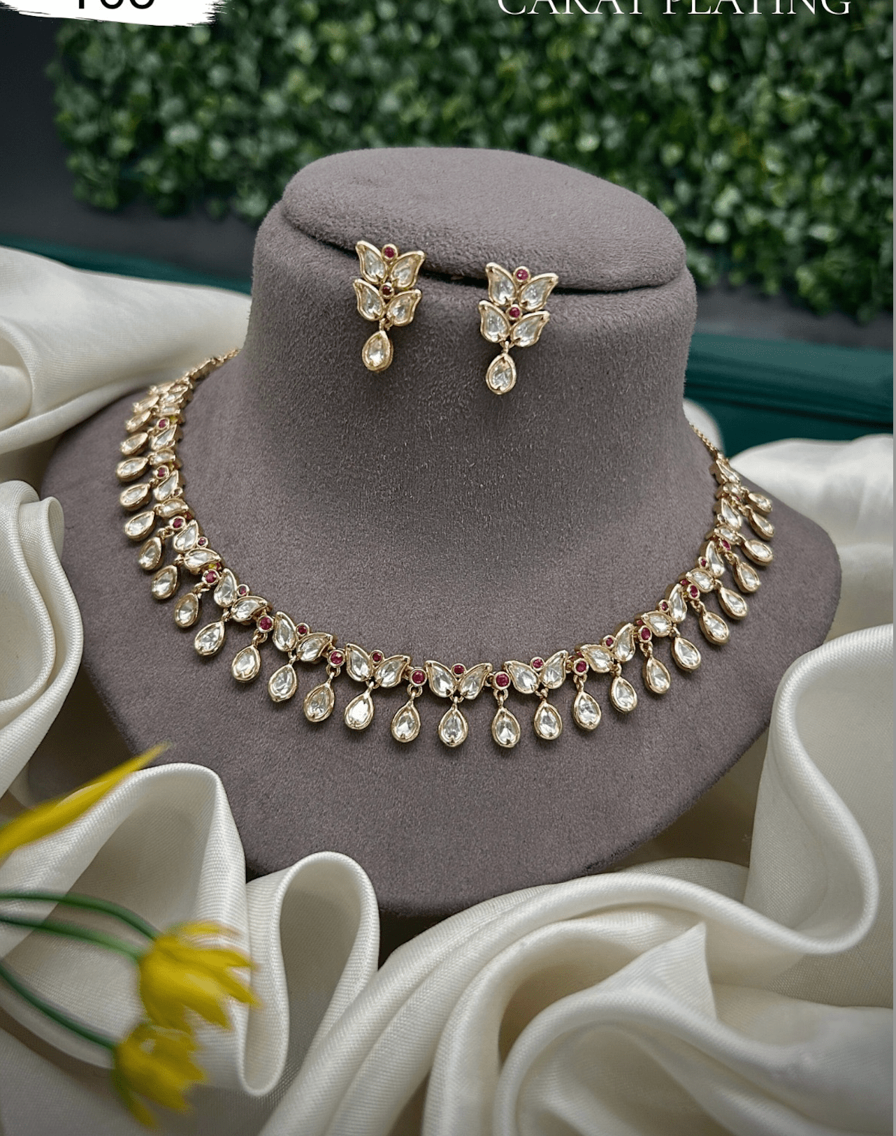 Ameera Ruby Dewdrop Necklace Set - Vinni’s Jewelry