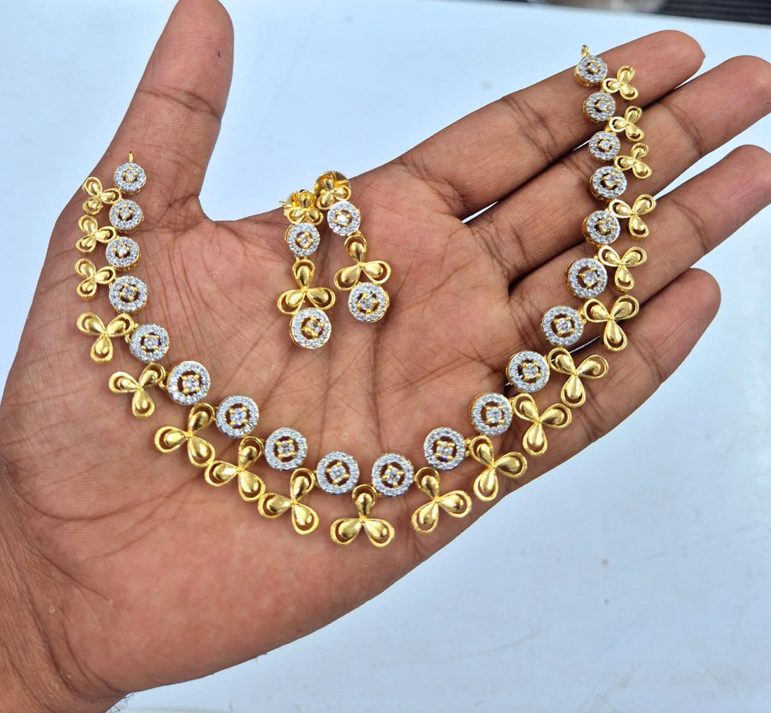Anaya Gold Plated CZ Necklace Set – Elegant Minimal Bridal Jewelry - Vinni’s Jewelry