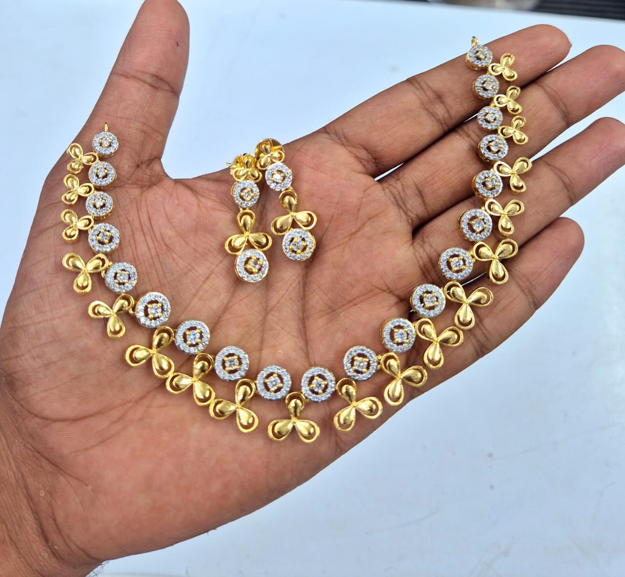 Anaya Gold Plated CZ Necklace Set – Elegant Minimal Bridal Jewelry - Vinni’s Jewelry