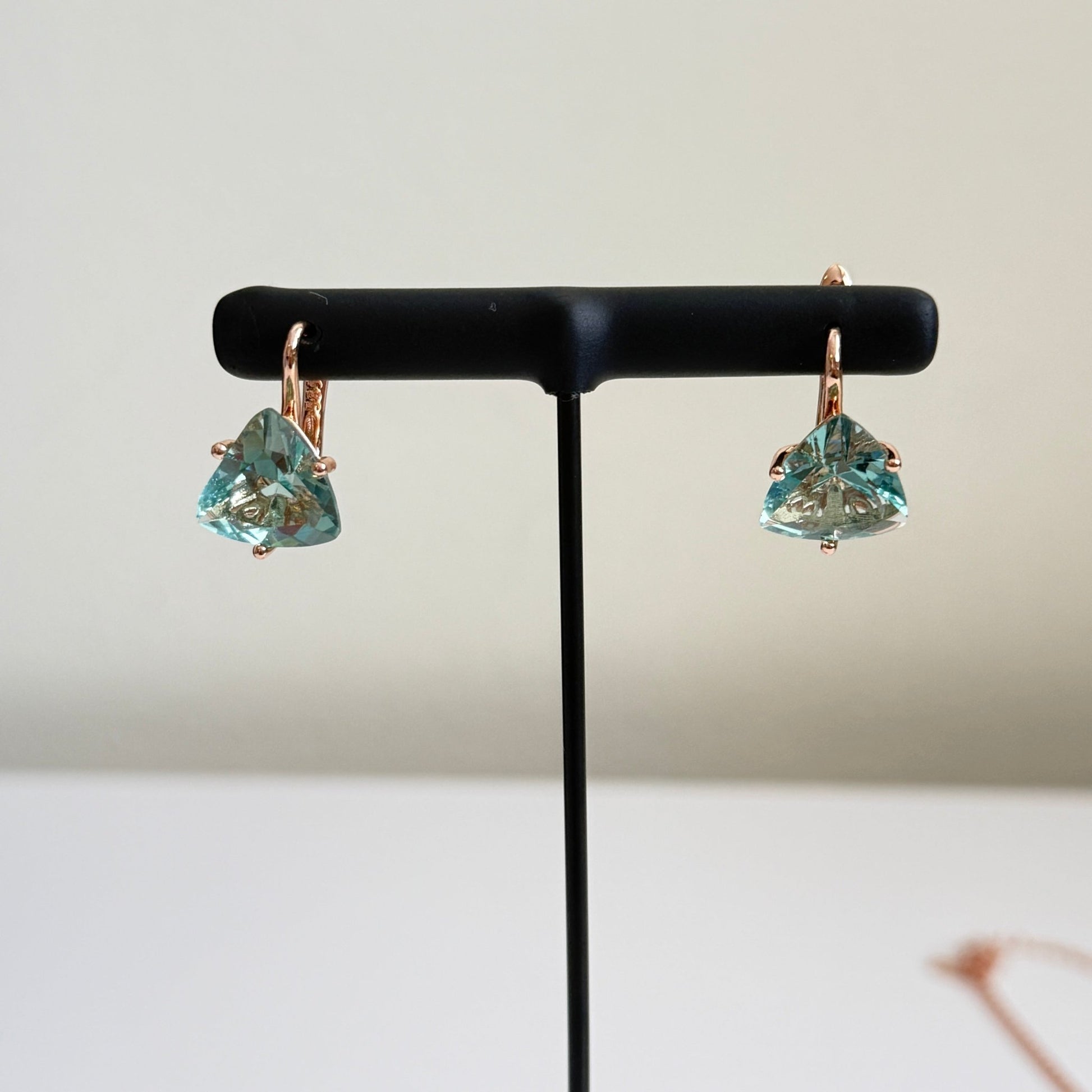 Aqua Bloom Trilliant Pendant & Earring Set – Rose Gold Finish - Vinni’s Jewelry