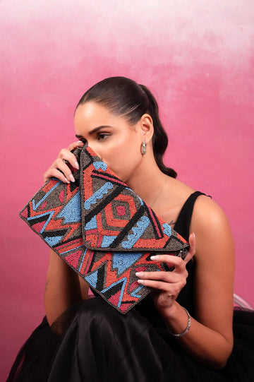 Aztec Prism Beaded Envelope Clutch - Vinni’s Jewelry