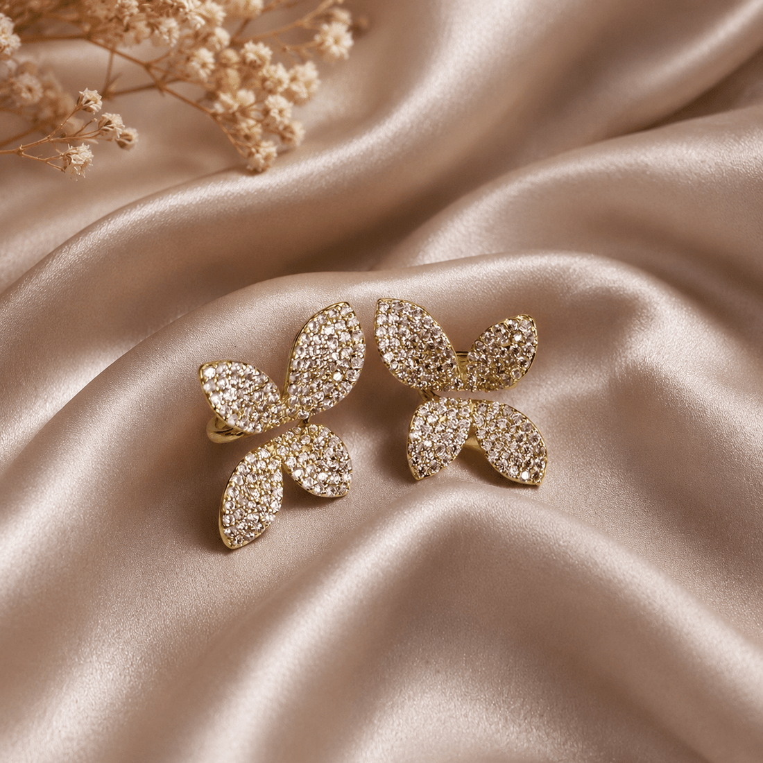 Blossom Sparkle Stud Earrings – Gold Plated Floral CZ Design - Vinni’s Jewelry