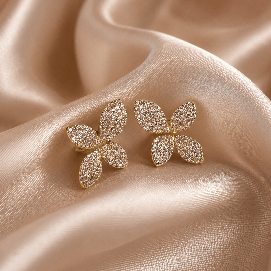Blossom Sparkle Stud Earrings – Gold Plated Floral CZ Design - Vinni’s Jewelry