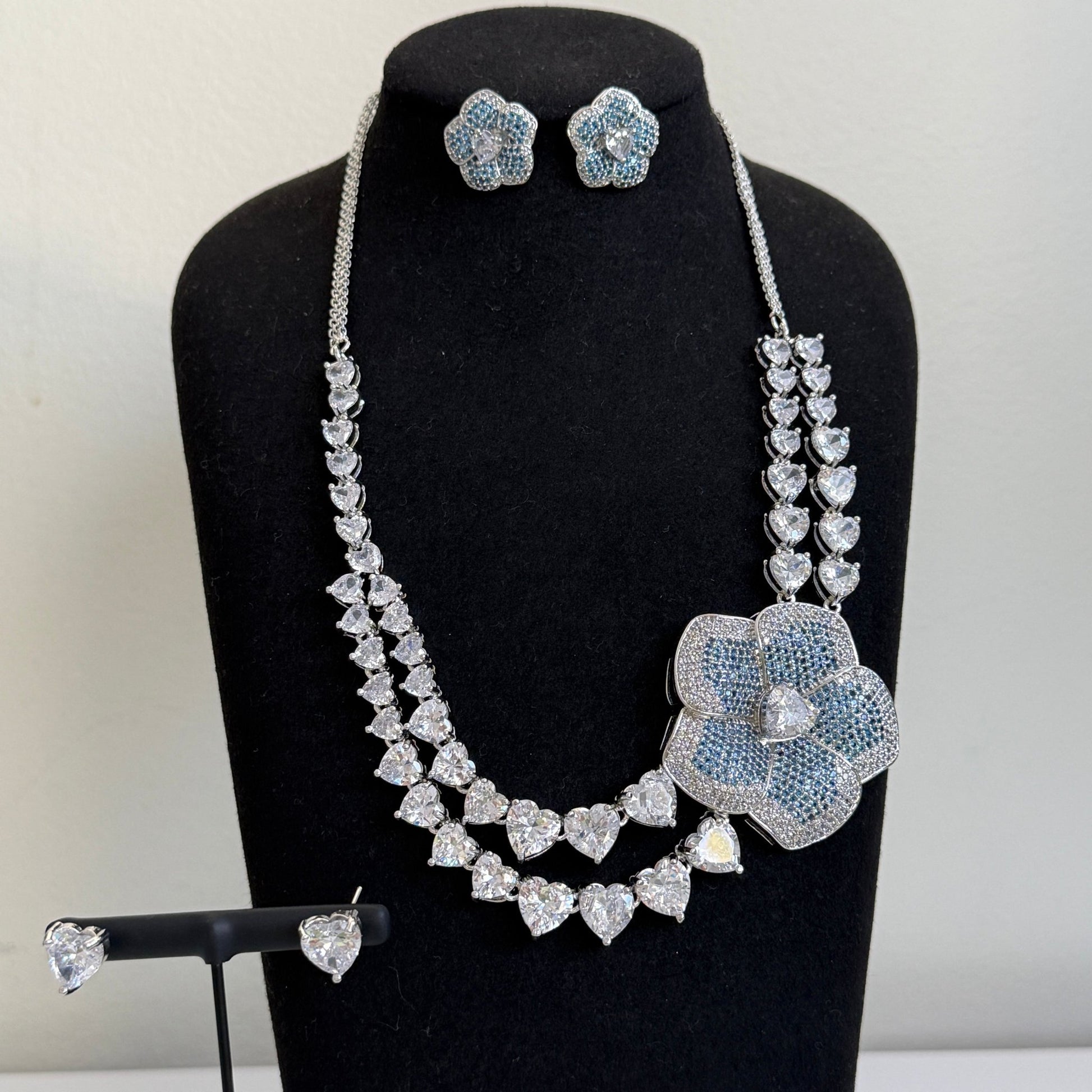 Blue Blossom Heart CZ Necklace Set - Vinni’s Jewelry