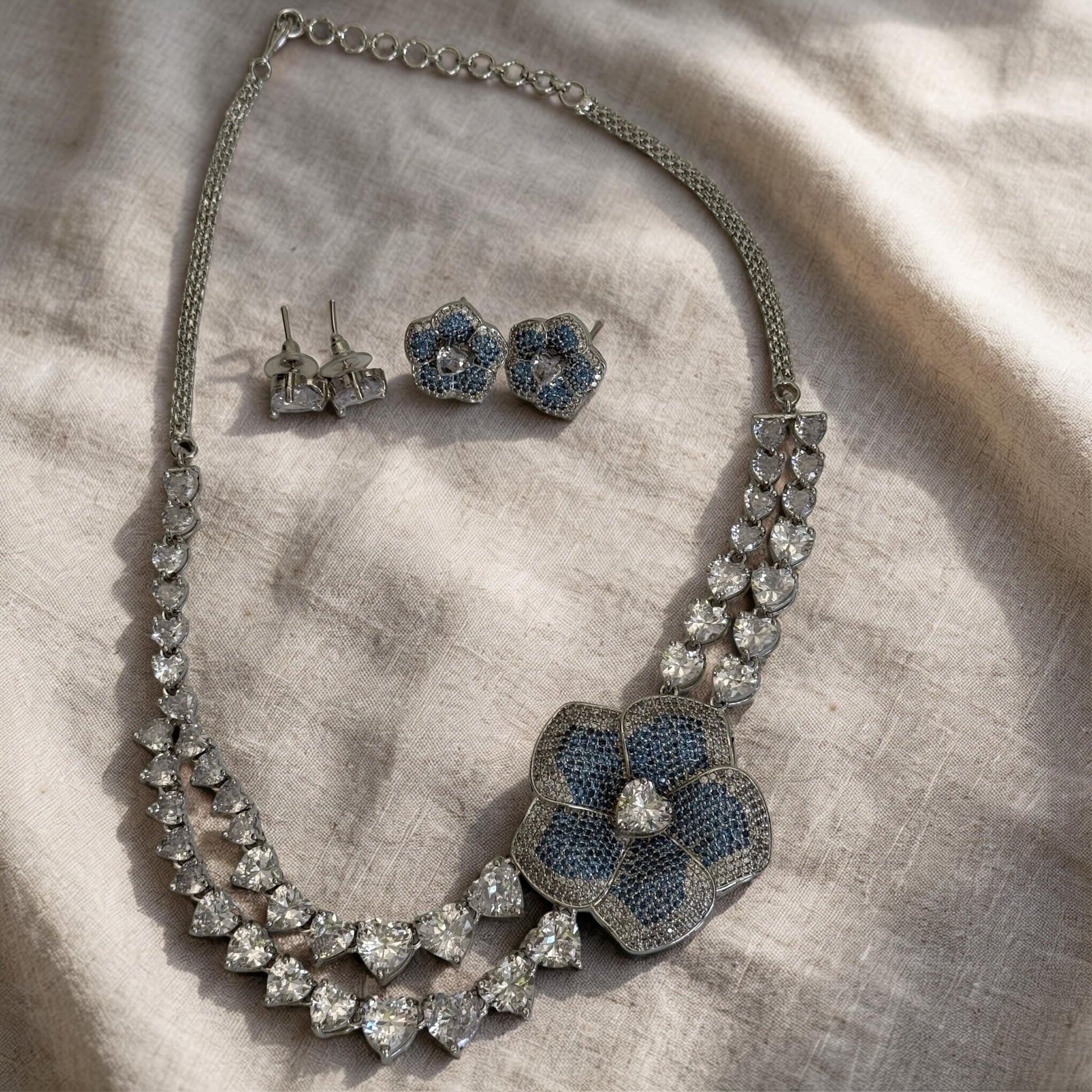 Blue Blossom Heart CZ Necklace Set - Vinni’s Jewelry