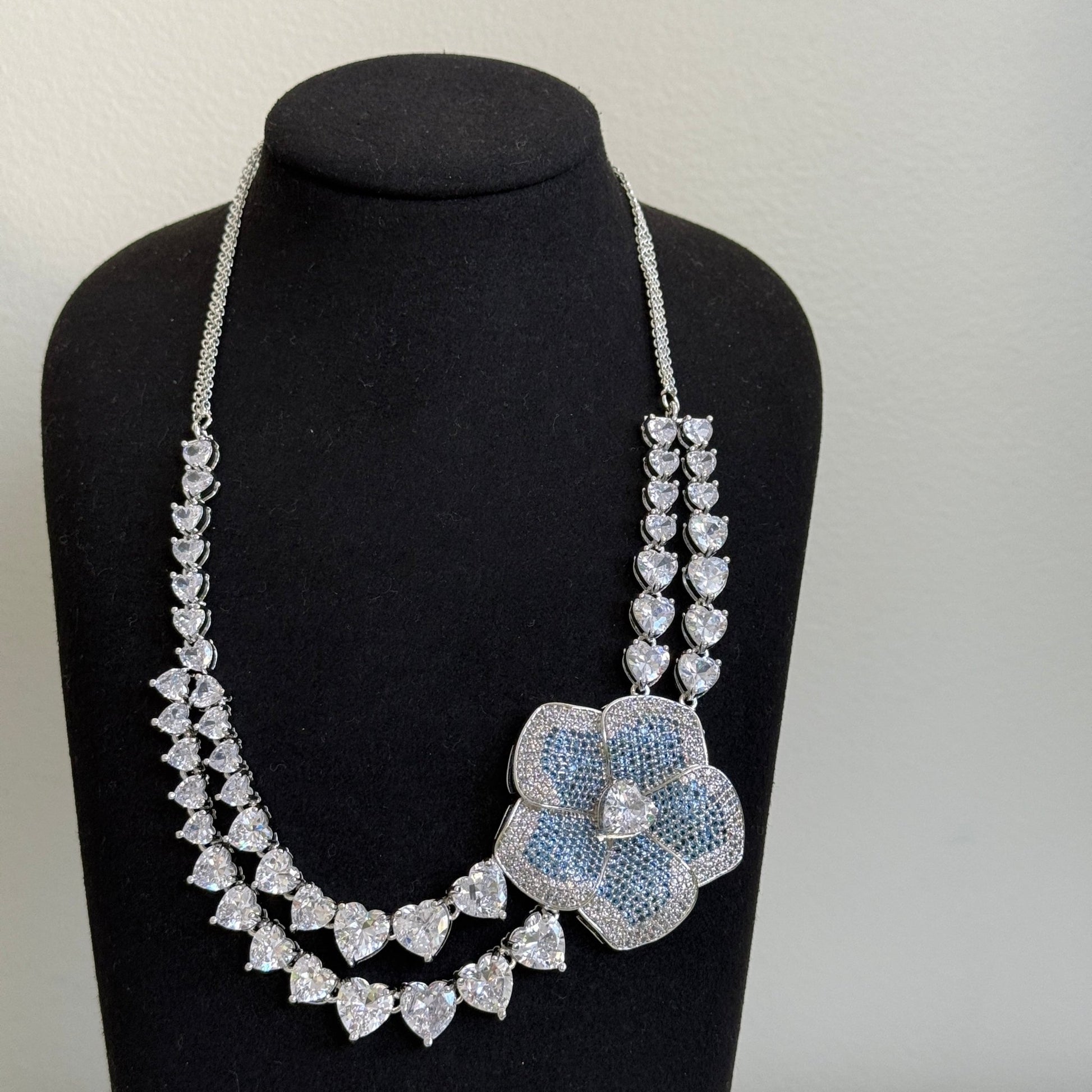 Blue Blossom Heart CZ Necklace Set - Vinni’s Jewelry