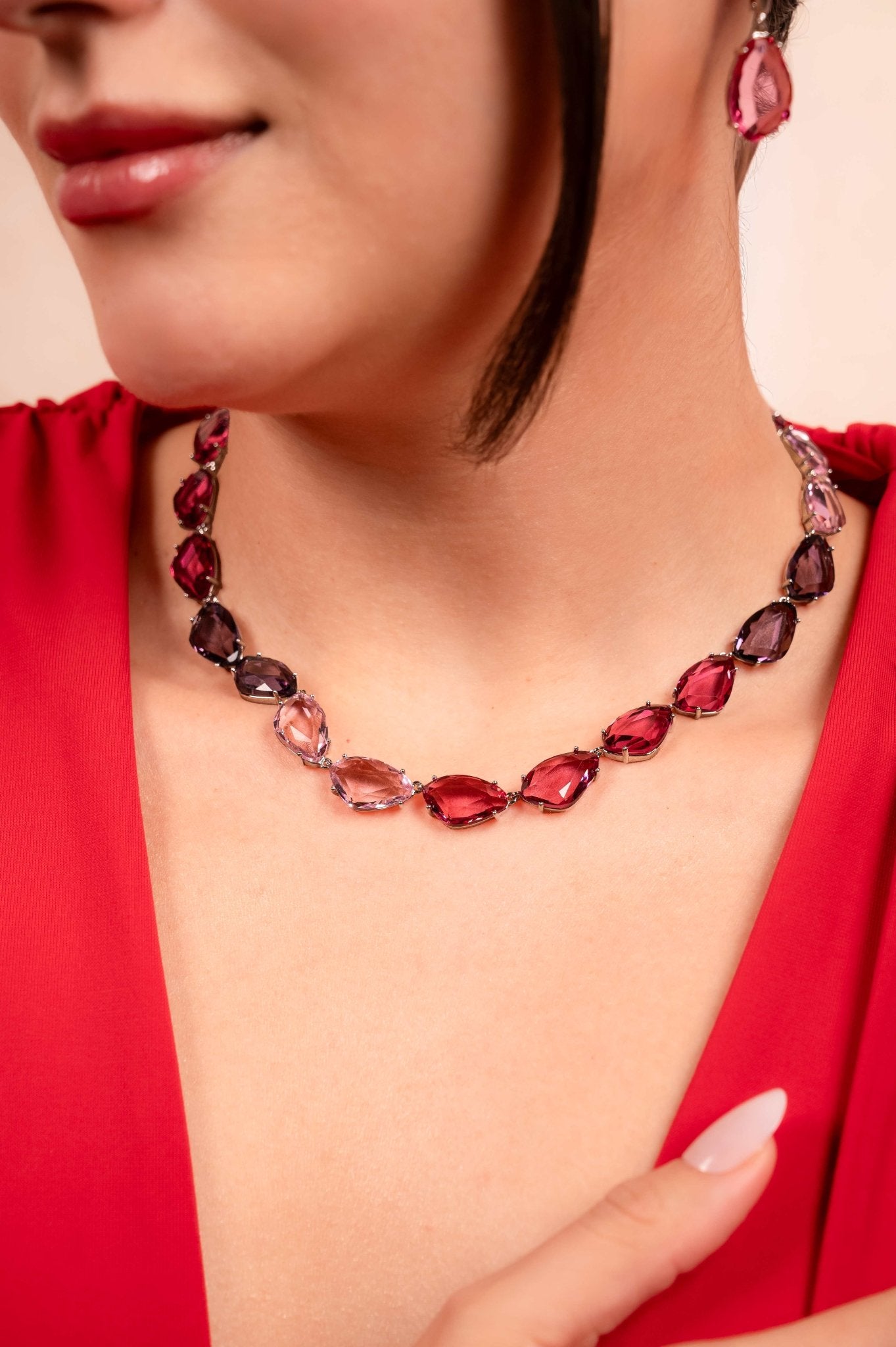 Blush Amethyst Crystal Statement Necklace Set - Vinni’s Jewelry