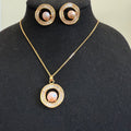 Blush Aura Set – Pink Pearl Halo Pendant & Earrings in Gold Finish - Vinni’s Jewelry