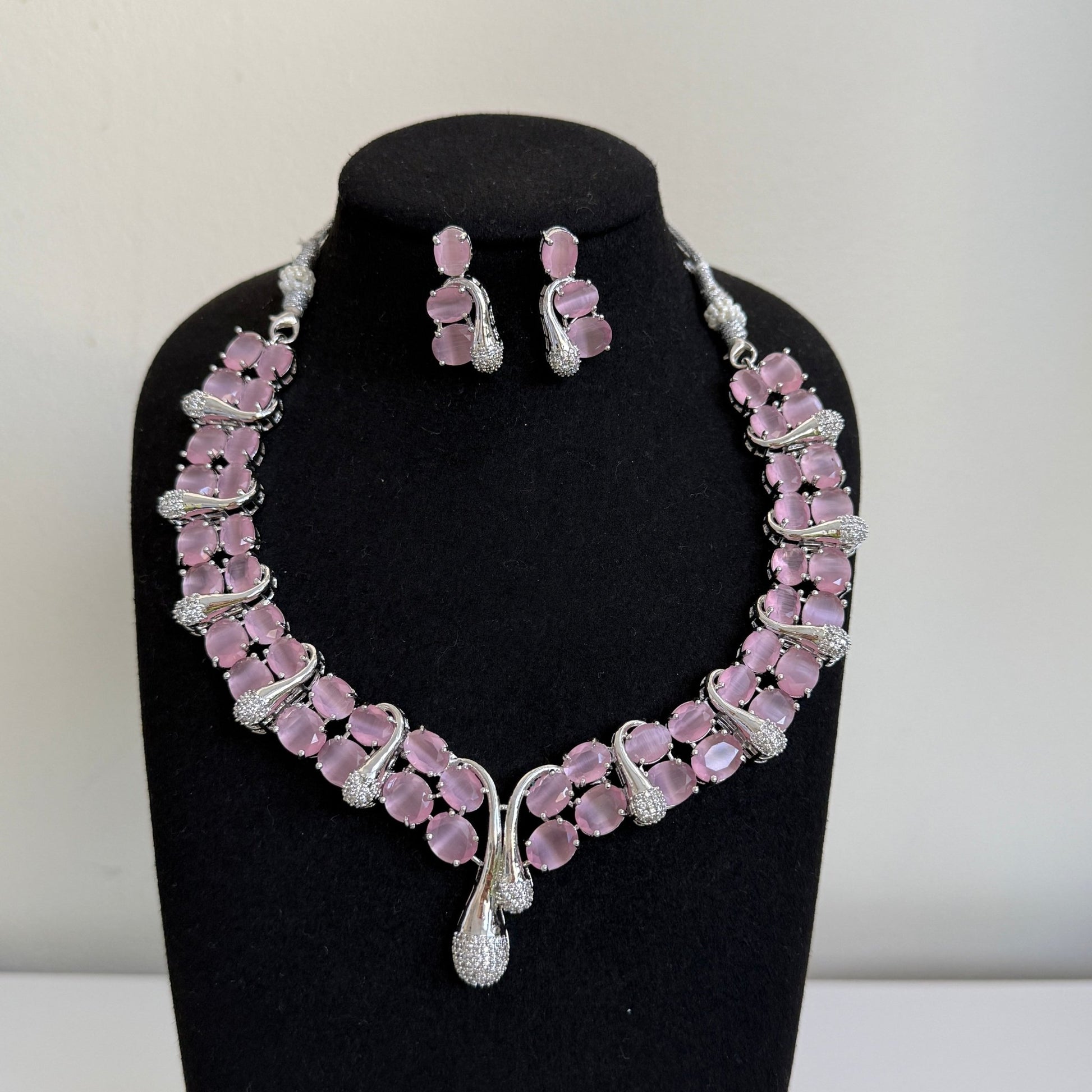 Blush Crystal Floral Statement Necklace Set - Vinni’s Jewelry