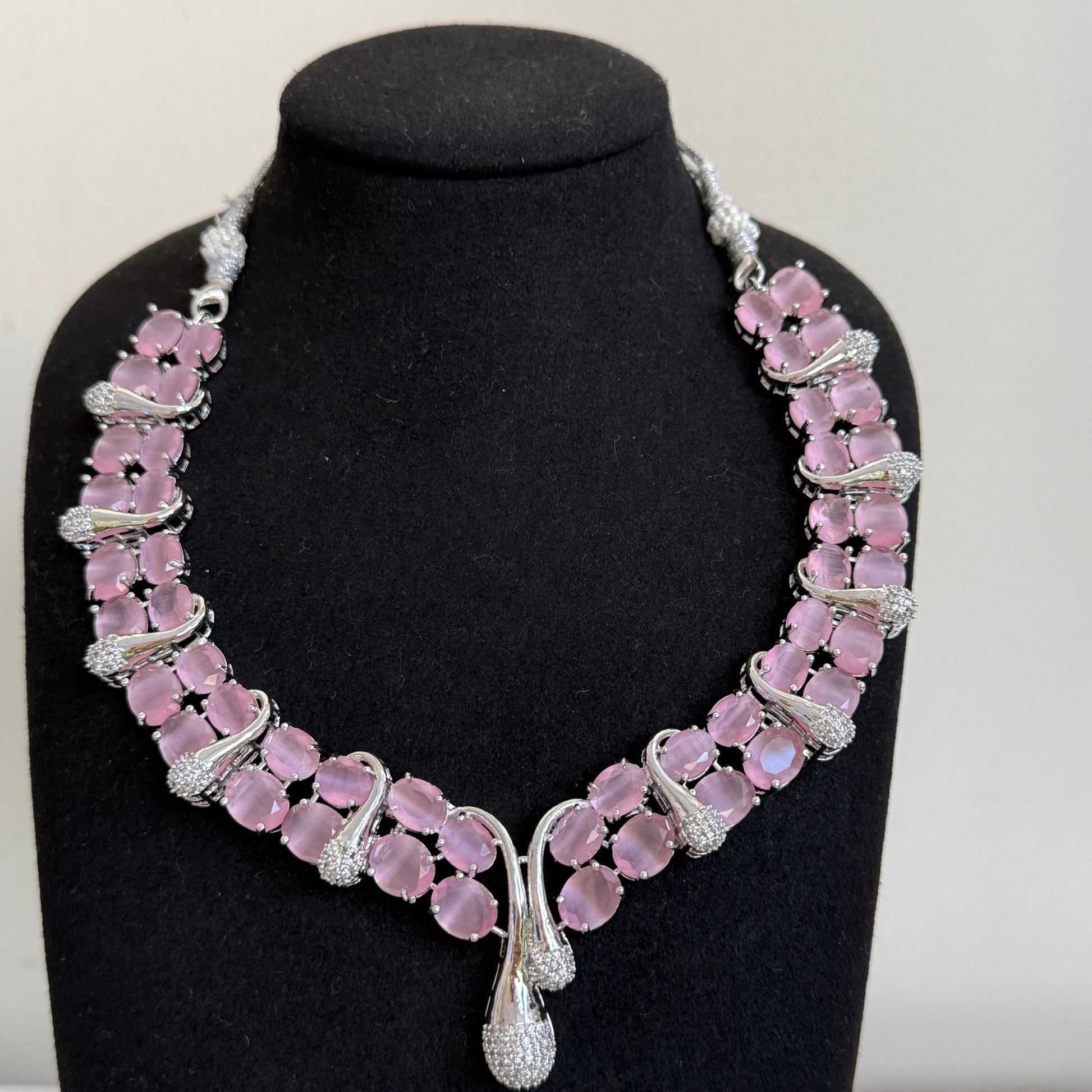 Blush Crystal Floral Statement Necklace Set - Vinni’s Jewelry