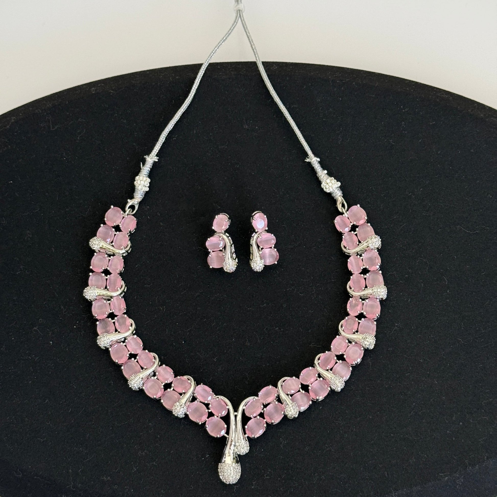 Blush Crystal Floral Statement Necklace Set - Vinni’s Jewelry