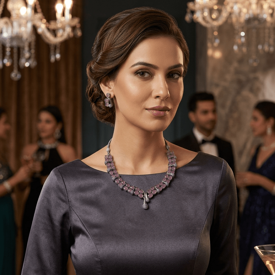 Blush Crystal Floral Statement Necklace Set - Vinni’s Jewelry