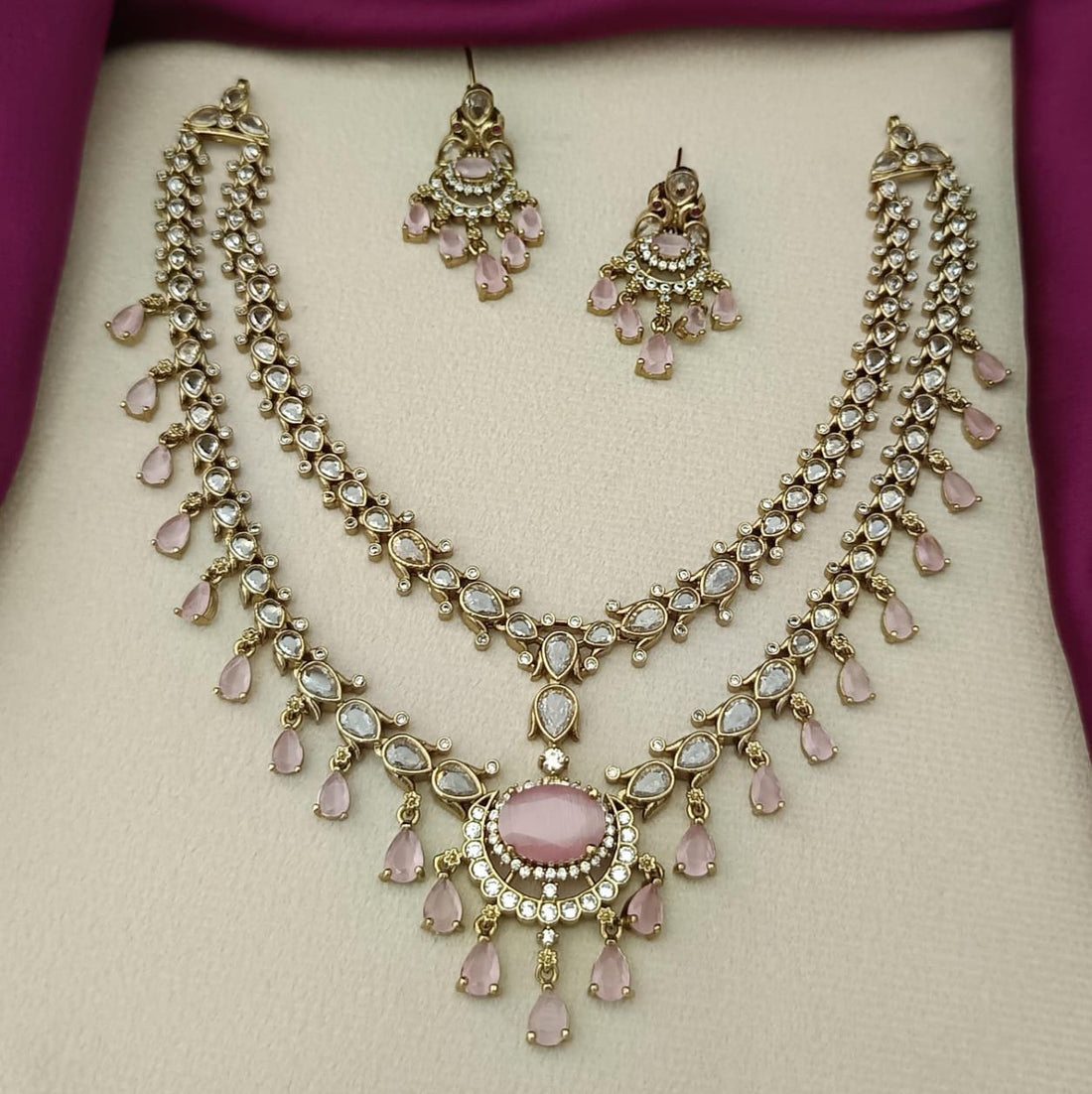 Blush Radiance Kundan Necklace Set - Vinni’s Jewelry