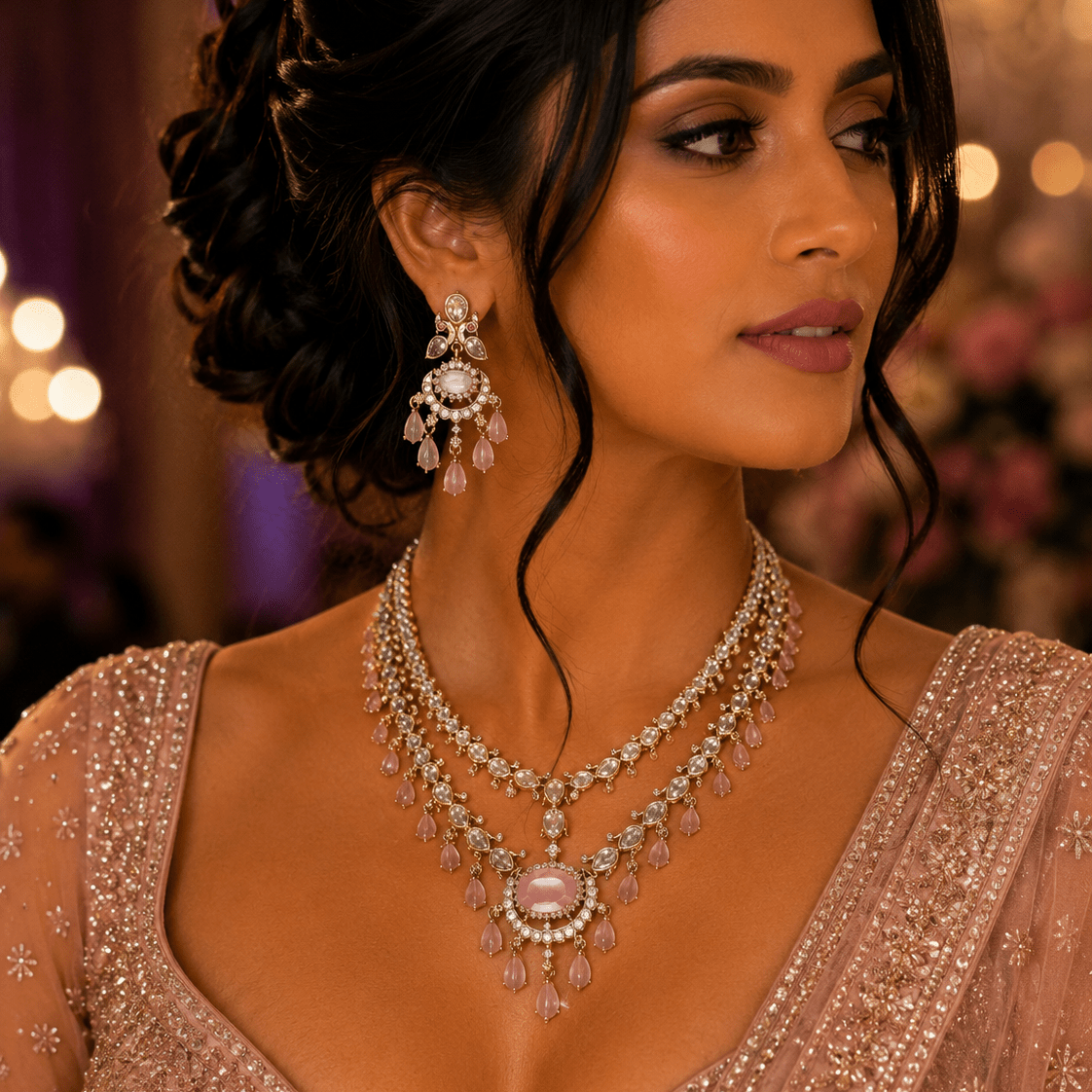 Blush Radiance Kundan Necklace Set - Vinni’s Jewelry