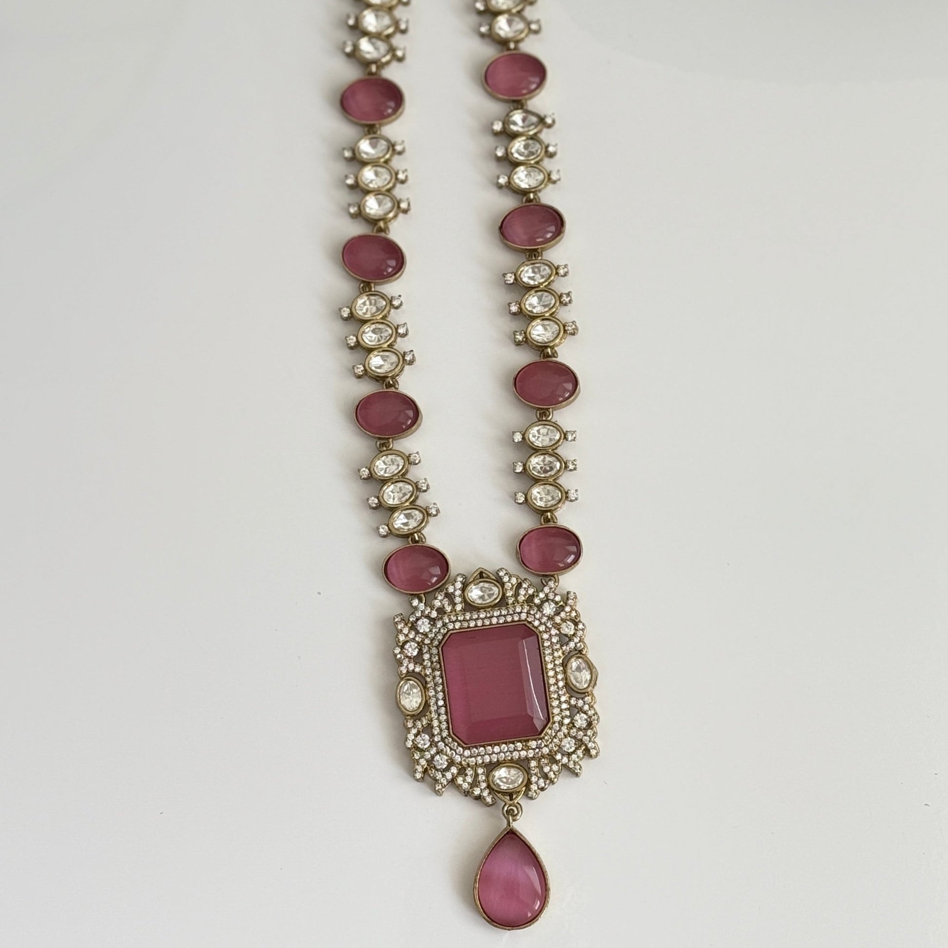 Blush Regal Kundan Necklace Set – Rose Stone Elegance - Vinni’s Jewelry