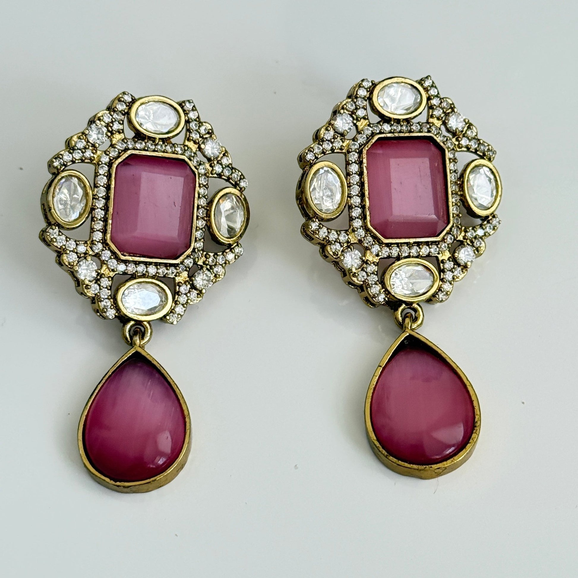 Blush Regal Kundan Necklace Set – Rose Stone Elegance - Vinni’s Jewelry