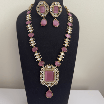 Blush Regal Kundan Necklace Set – Rose Stone Elegance - Vinni’s Jewelry