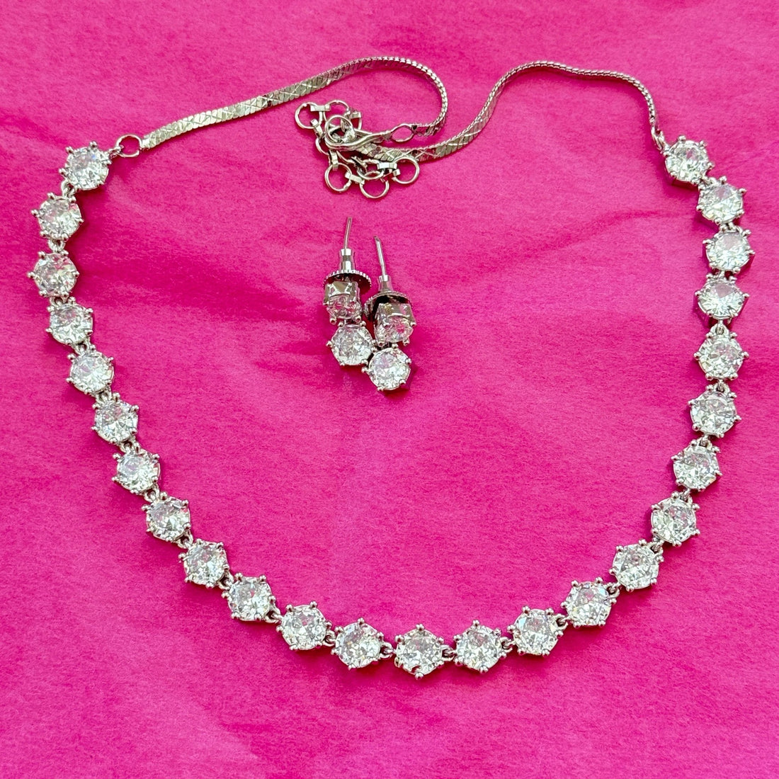 Celeste Sparkle Set – White Stone Necklace & Drop Earrings - Vinni’s Jewelry