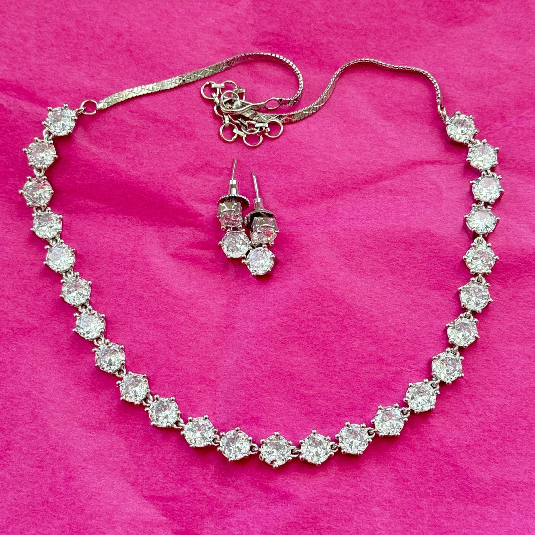 Celeste Sparkle Set – White Stone Necklace & Drop Earrings - Vinni’s Jewelry