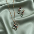 Celestial Bloom Mint Green Crystal Necklace and Earrings Set Rose Gold Floral Design with Blue and Violet Accents - Vinni’s Jewelry