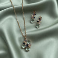 Celestial Bloom Mint Green Crystal Necklace and Earrings Set – Rose Gold Floral Design with Blue and Violet Accents - Vinni’s Jewelry