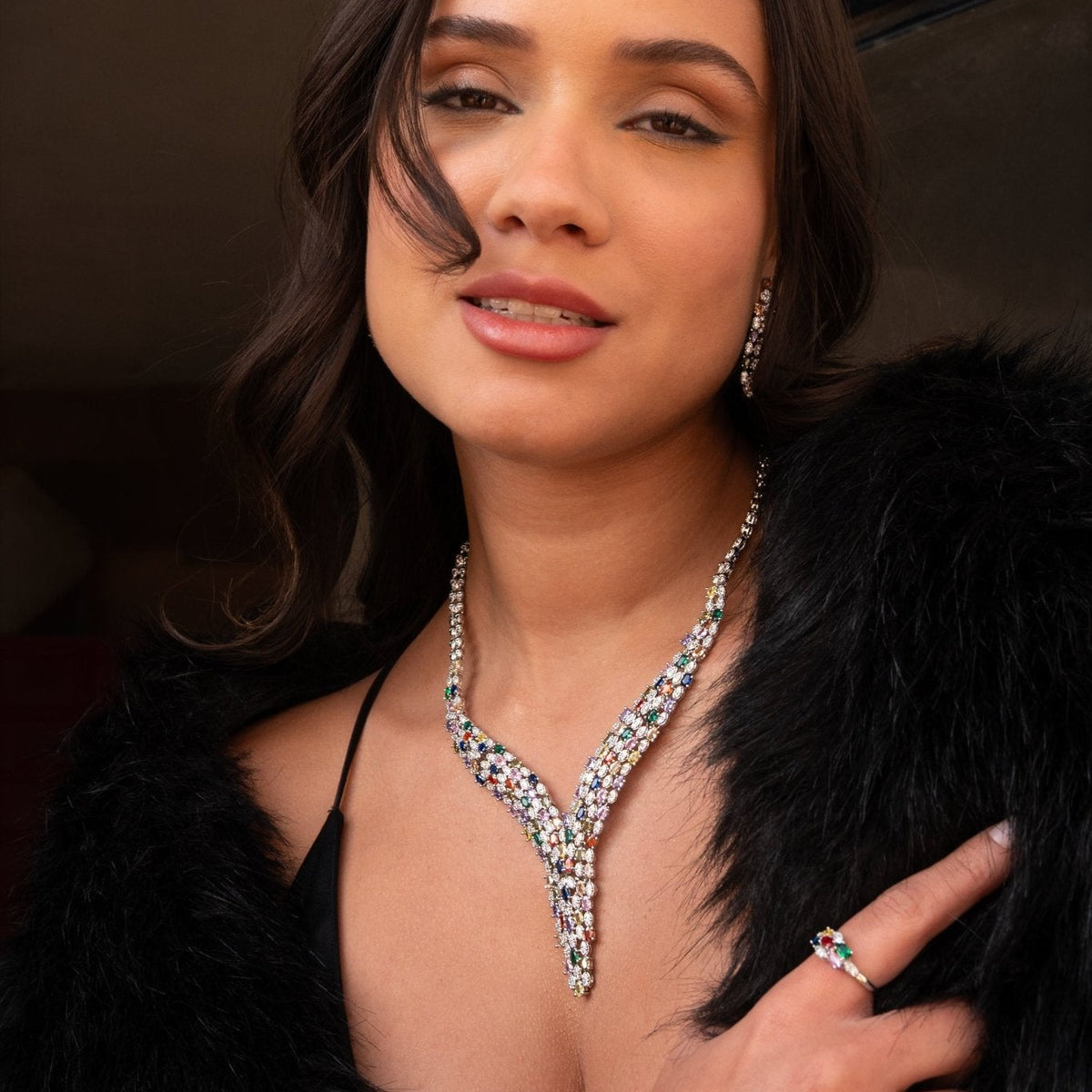 Celestial Multicolor Crystal Bridal Necklace Set - Vinni’s Jewelry