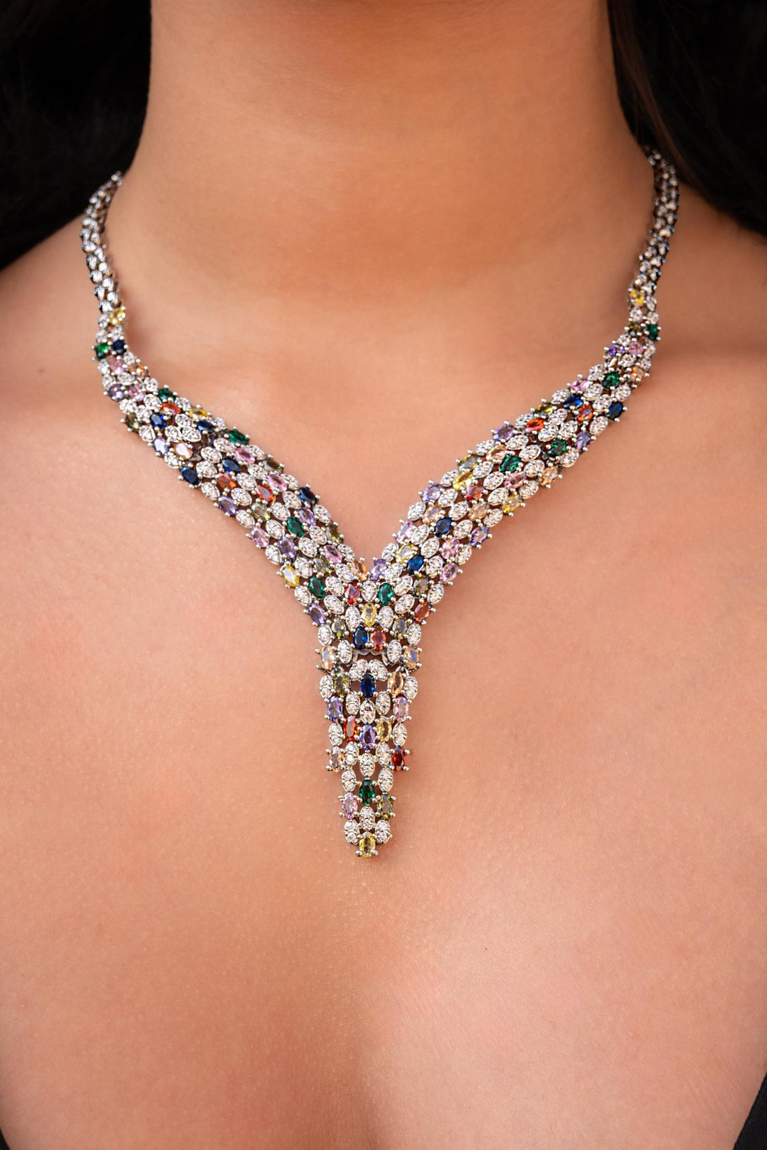 Celestial Multicolor Crystal Bridal Necklace Set - Vinni’s Jewelry