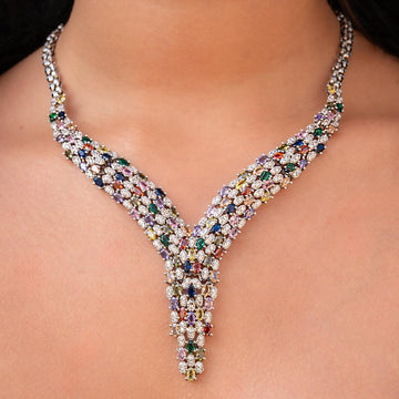 Celestial Multicolor Crystal Bridal Necklace Set - Vinni’s Jewelry