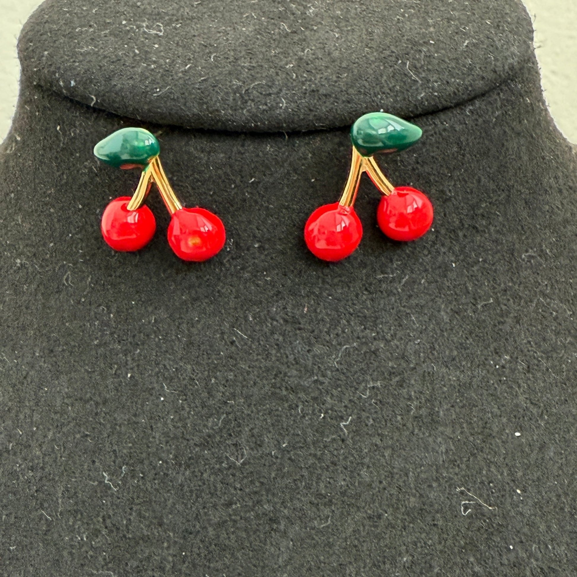 Cherry Pop Enamel Stud Earrings – Quirky Red & Gold Statement Jewelry - Vinni’s Jewelry