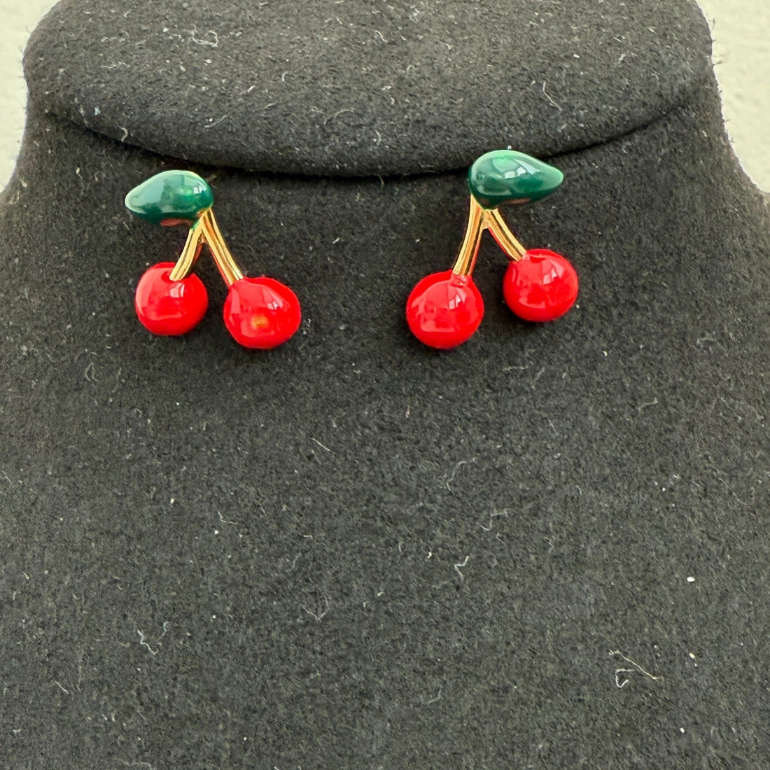 Cherry Pop Enamel Stud Earrings – Quirky Red & Gold Statement Jewelry - Vinni’s Jewelry