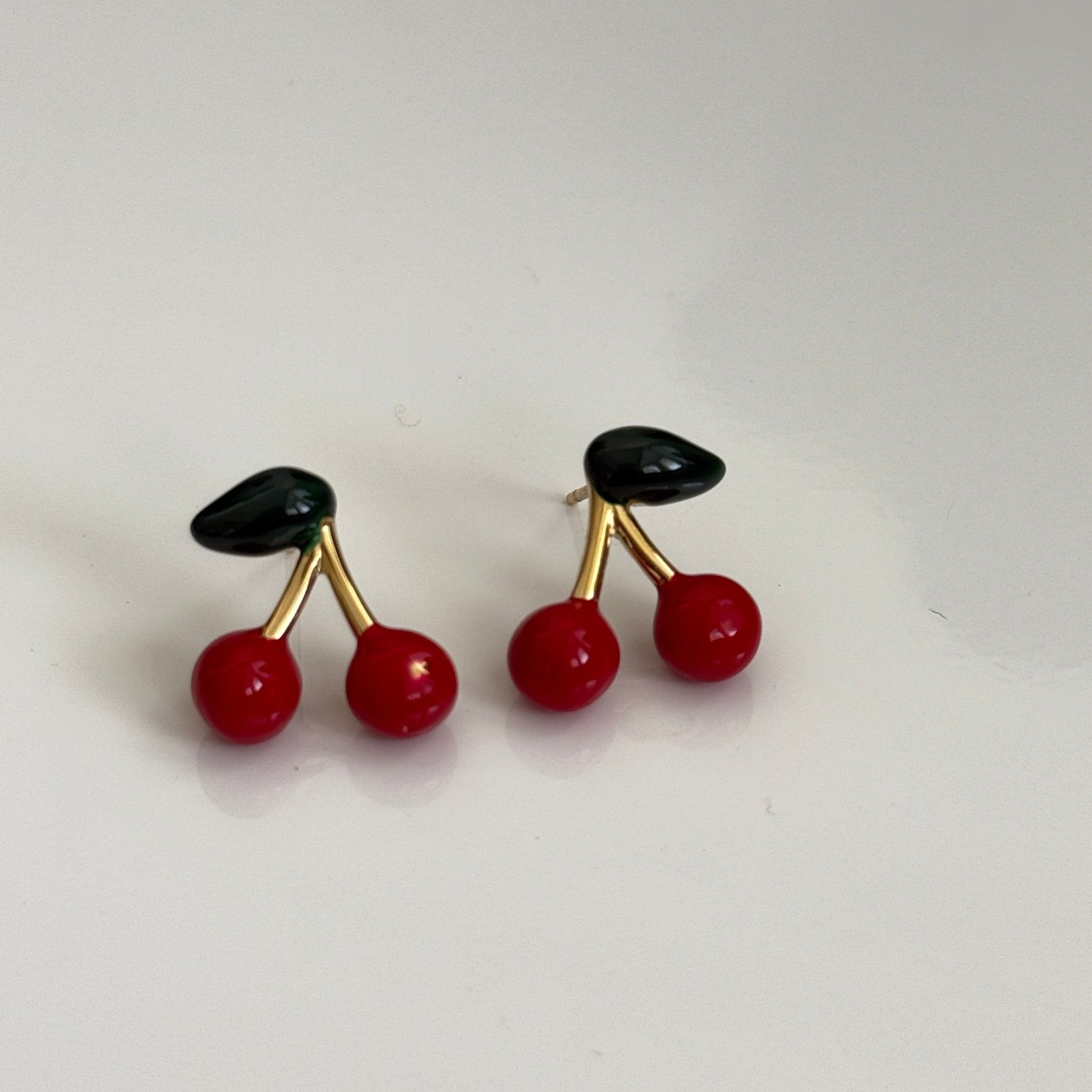 Cherry Pop Enamel Stud Earrings – Quirky Red & Gold Statement Jewelry - Vinni’s Jewelry