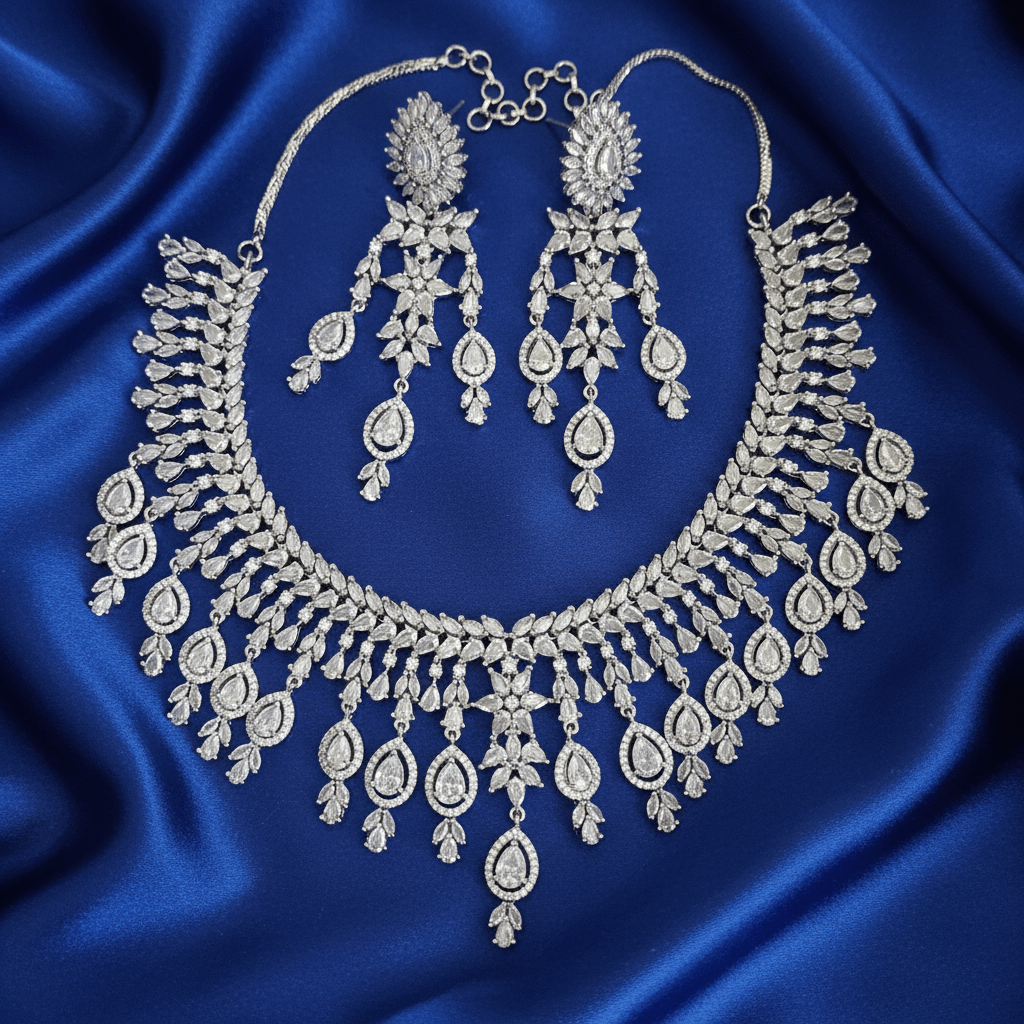 Classic Silver Crystal Bridal Necklace Set| Vinni’s Jewelry - Vinni’s Jewelry