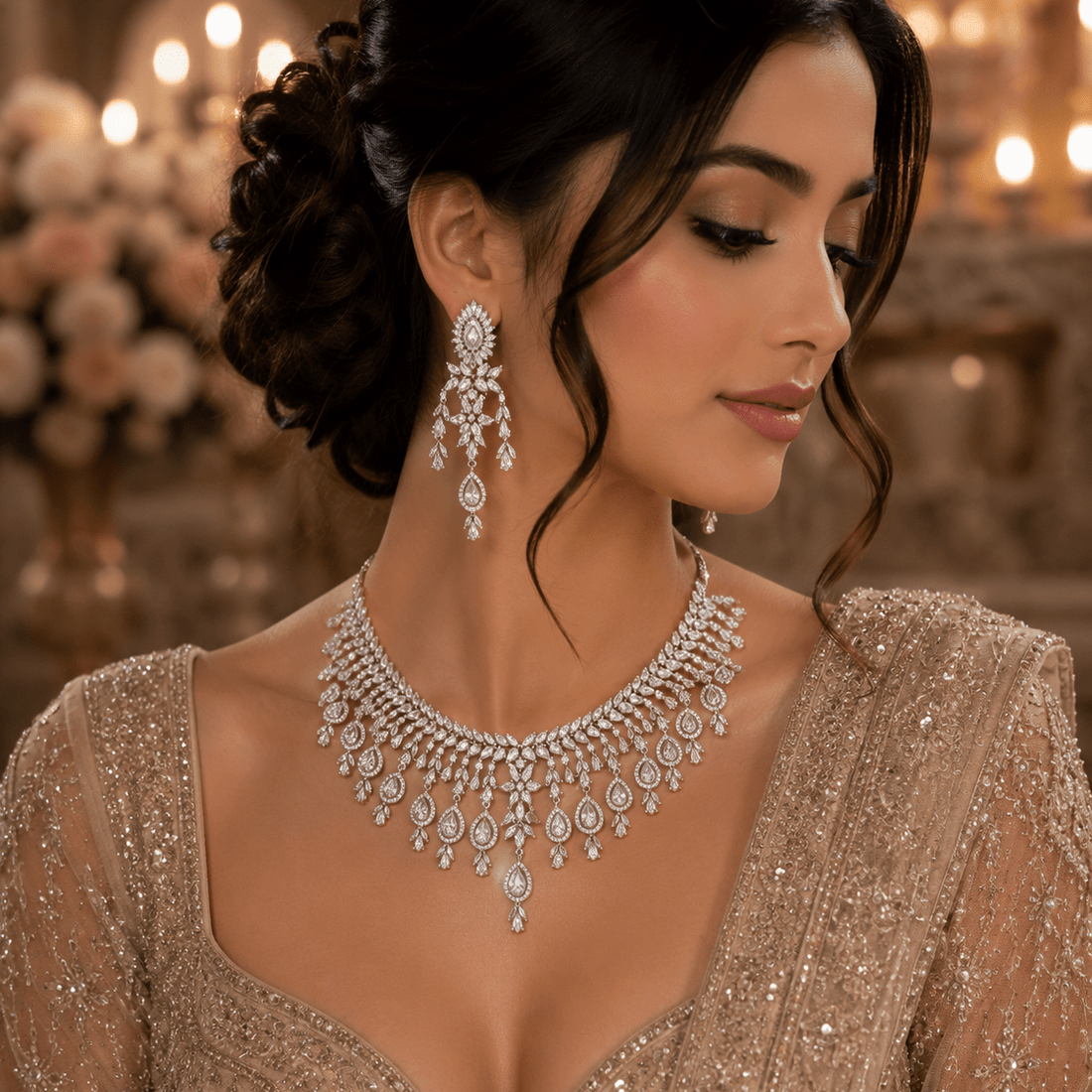 Classic Silver Crystal Bridal Necklace Set| Vinni’s Jewelry - Vinni’s Jewelry