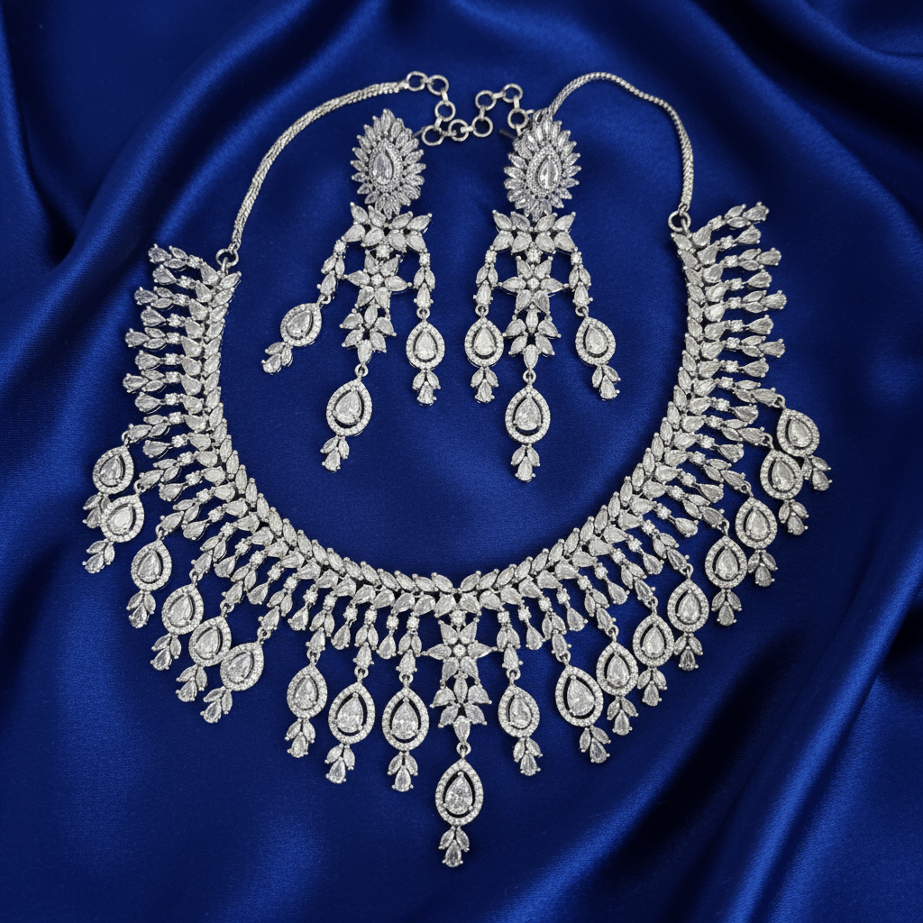 Classic Silver Crystal Bridal Necklace Set| Vinni’s Jewelry - Vinni’s Jewelry