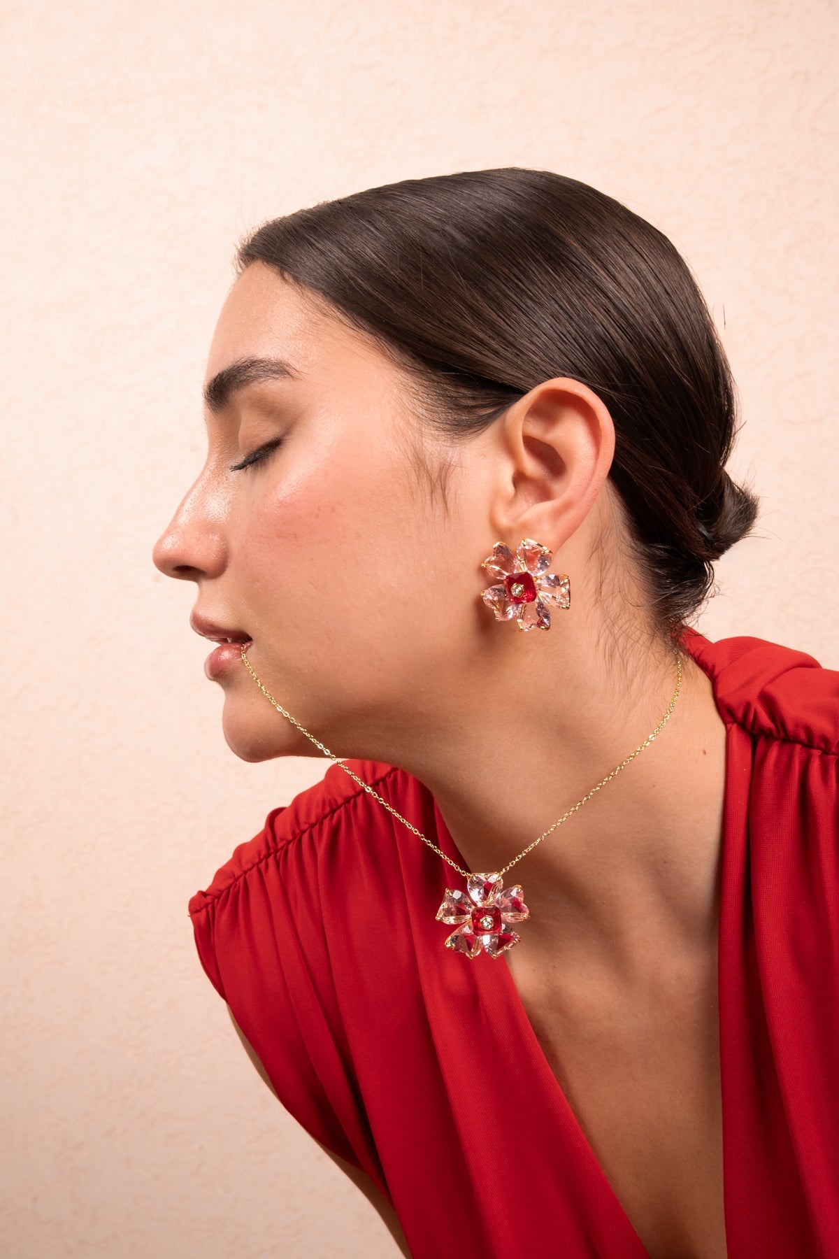 Crimson Bloom Statement Necklace Set - Vinni’s Jewelry